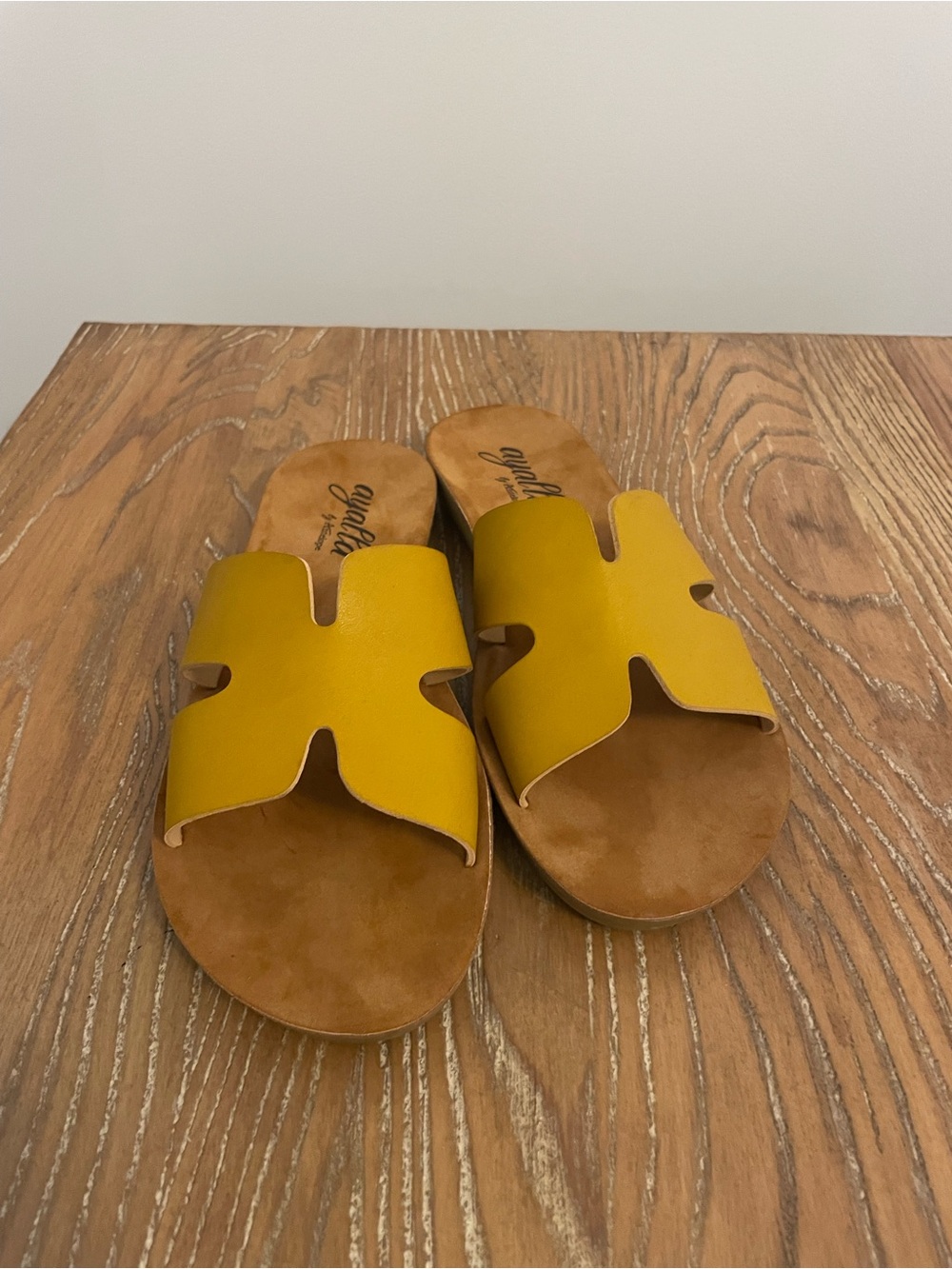 Ayala by Antelope Alex Mustard Yellow Leather Slide On Sandals